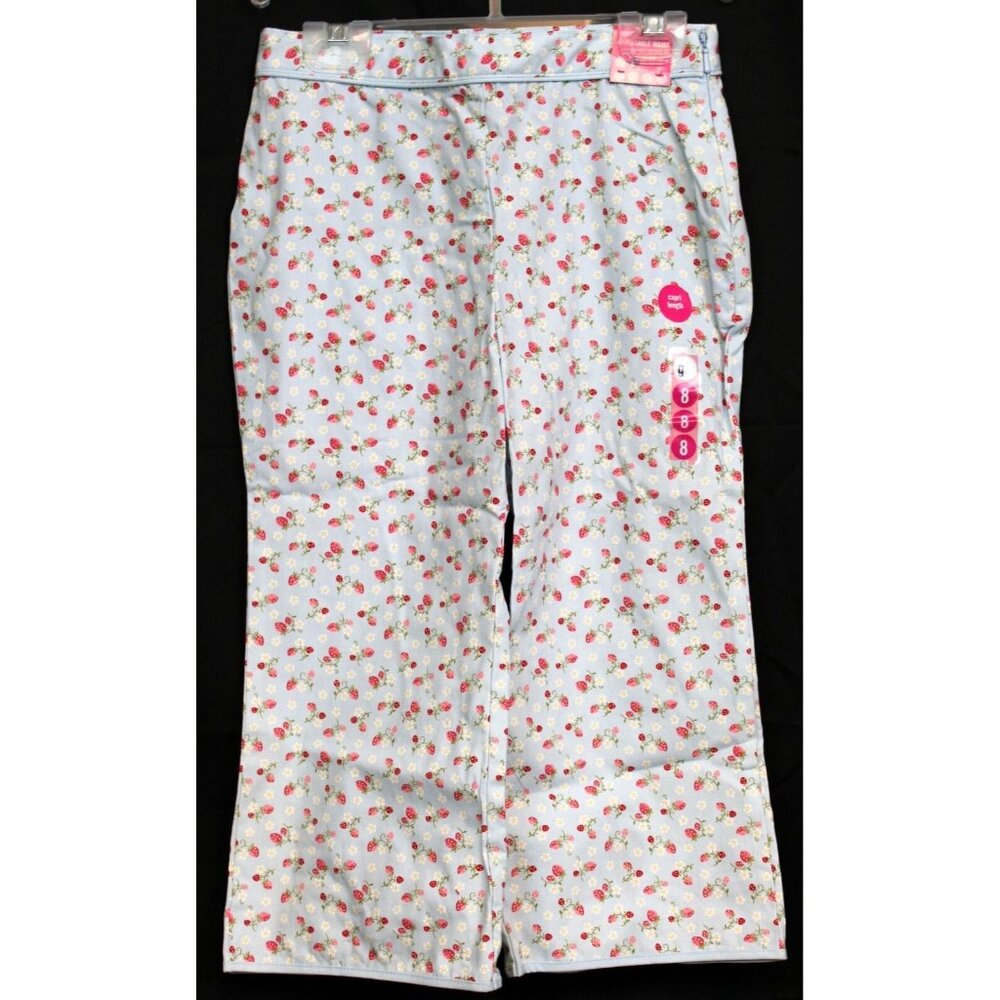 NEW 2004 Gymboree Strawberry Patch Blue Print Pants Adjustable Waist Flare sz 8